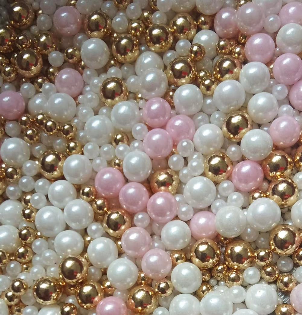Gold Dragees Sprinkles Gold Sprinkles For Cake Decorating  White Pink Pearl Sugar Cupcake  Cookies  Ice Cream Toppings  120G/ 4.2 Ounces Cake Decorationss Baking  Perfect For Halloween Christmas Wedding Shower  New Years Eve