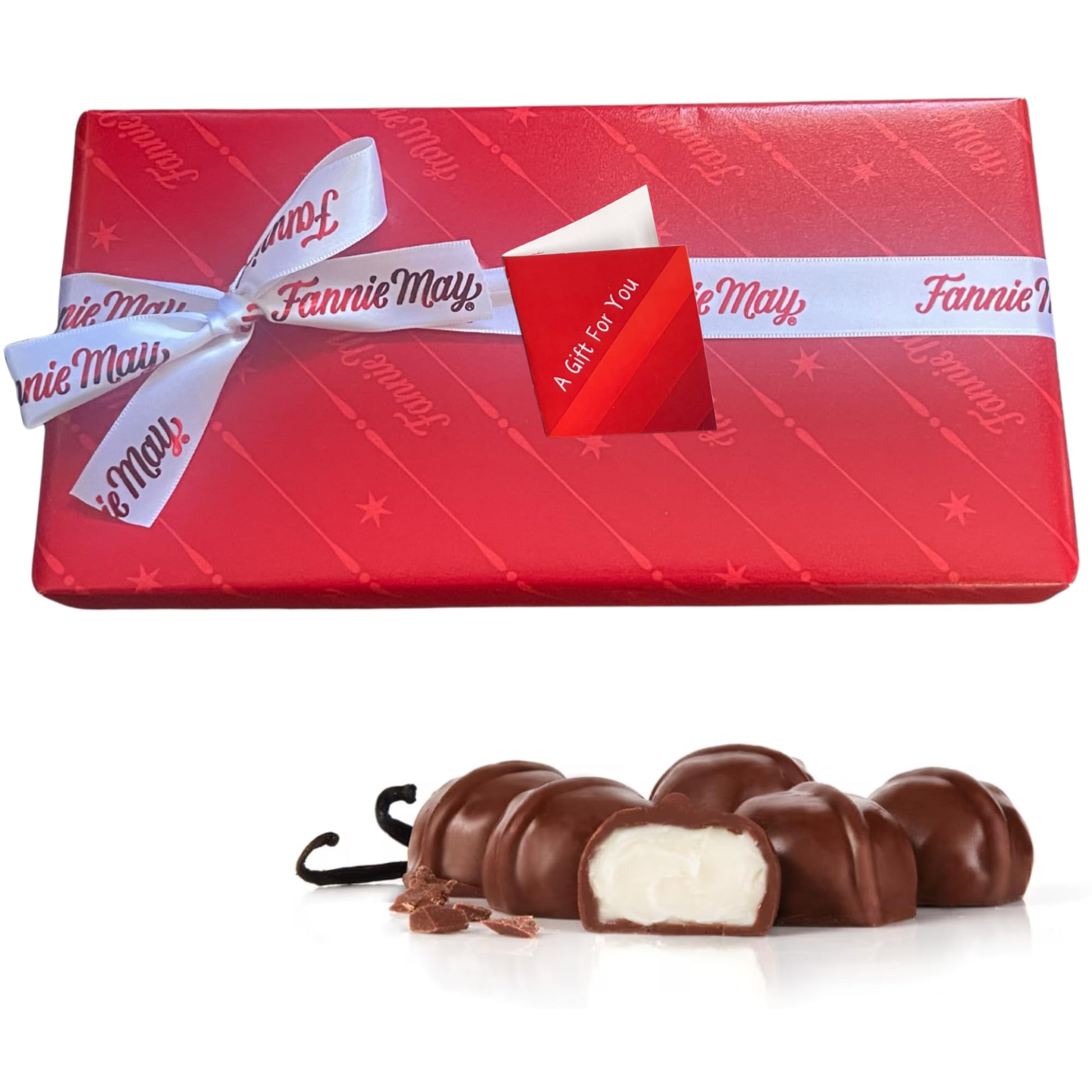 Fannie May Milk Chocolate Vanilla Buttercreams Gift Box - 1 lb. with Gift Tag & Insulated Packaging