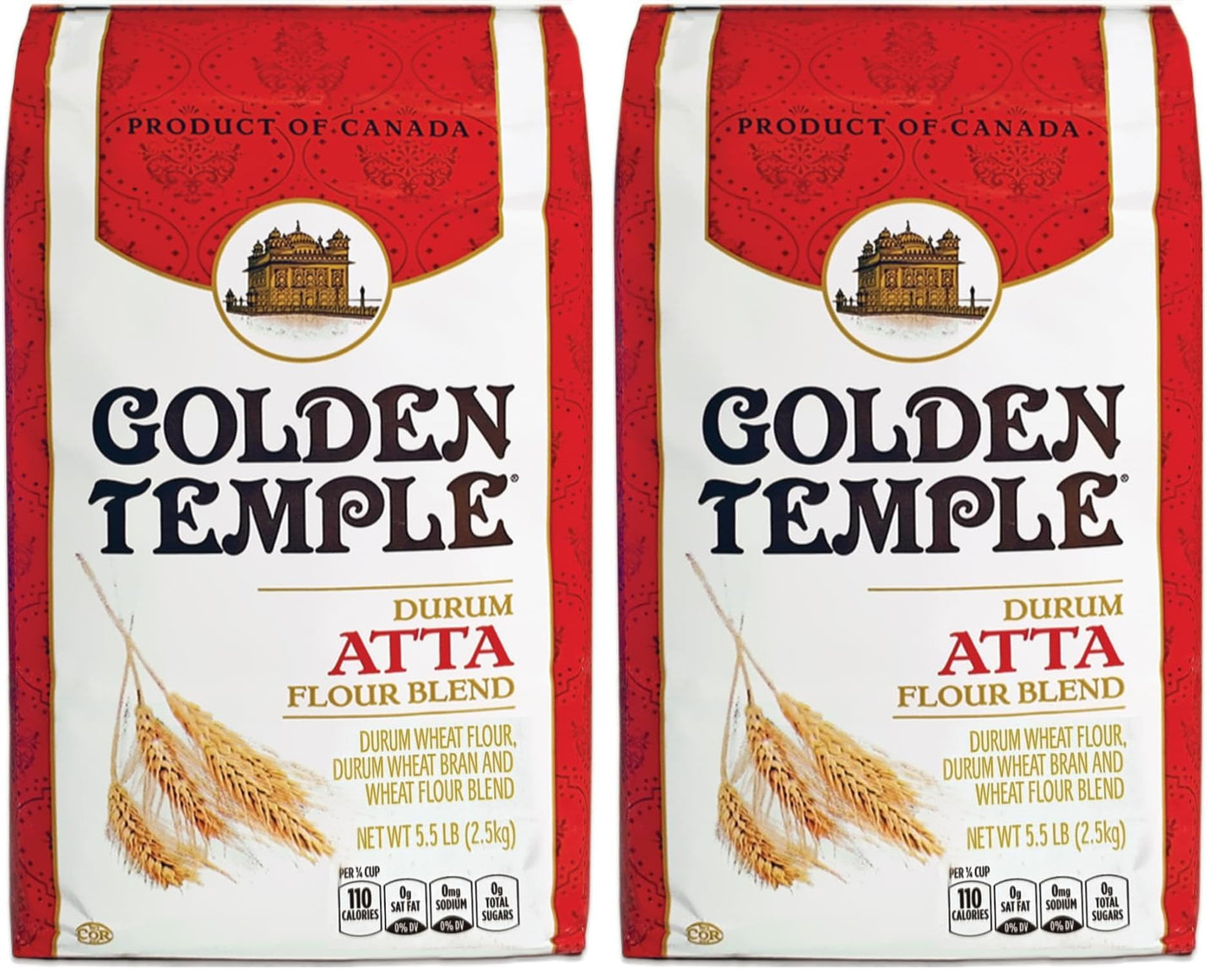 Golden Temple - Durum Atta Flour, 5.5 Pound (2.5 kg) (Pack of 2)
