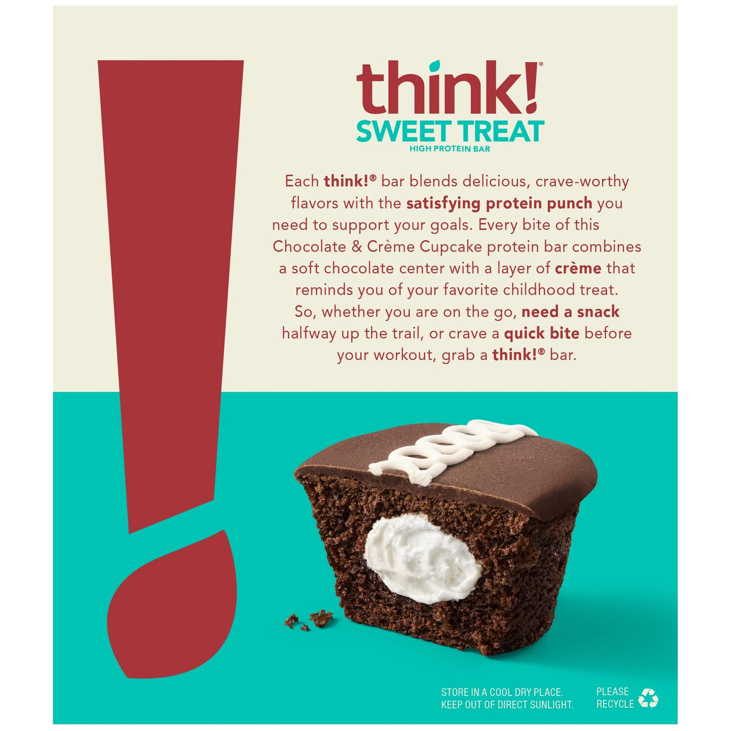 think! Protein Bars, High Protein Snacks, Gluten Free, Kosher Friendly, Sweet Treat, Chocolate & Creme Cupcake, 10 Count (Packag