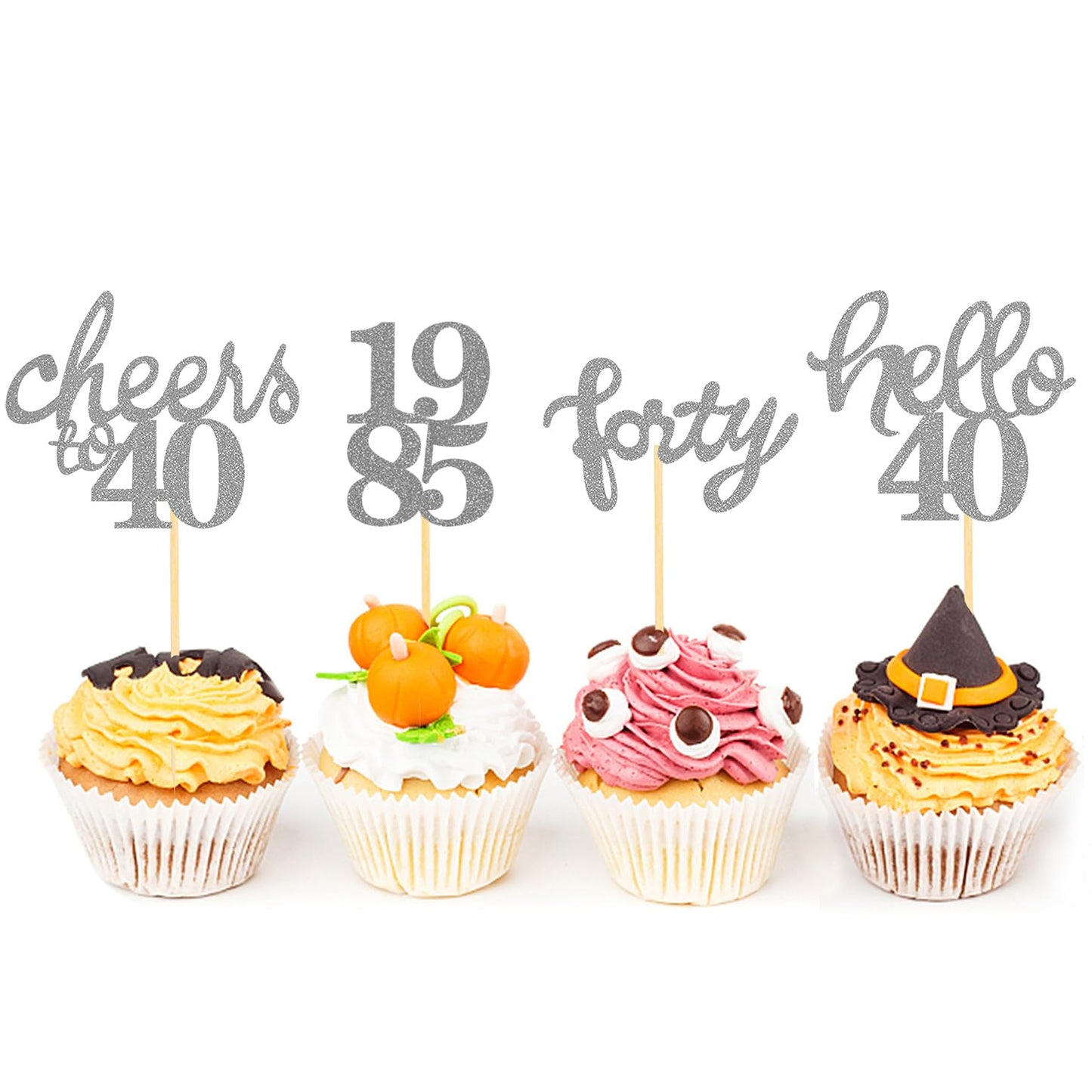 24 Pcs Glitter 40Th Birthday Cupcake Toppers For Celebrating Forty Years Old Birthday Party Decorations (Glitter Silver)