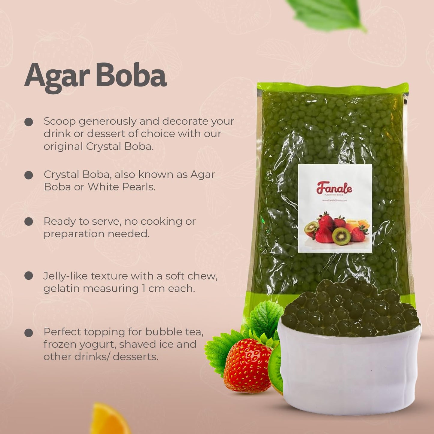 Fanale Matcha Agar Agar Boba, Matcha Jelly Ball, Ready To Serve, Soft Chew Texture, Instant Boba Pearls For Bubble Tea, Frozen Y