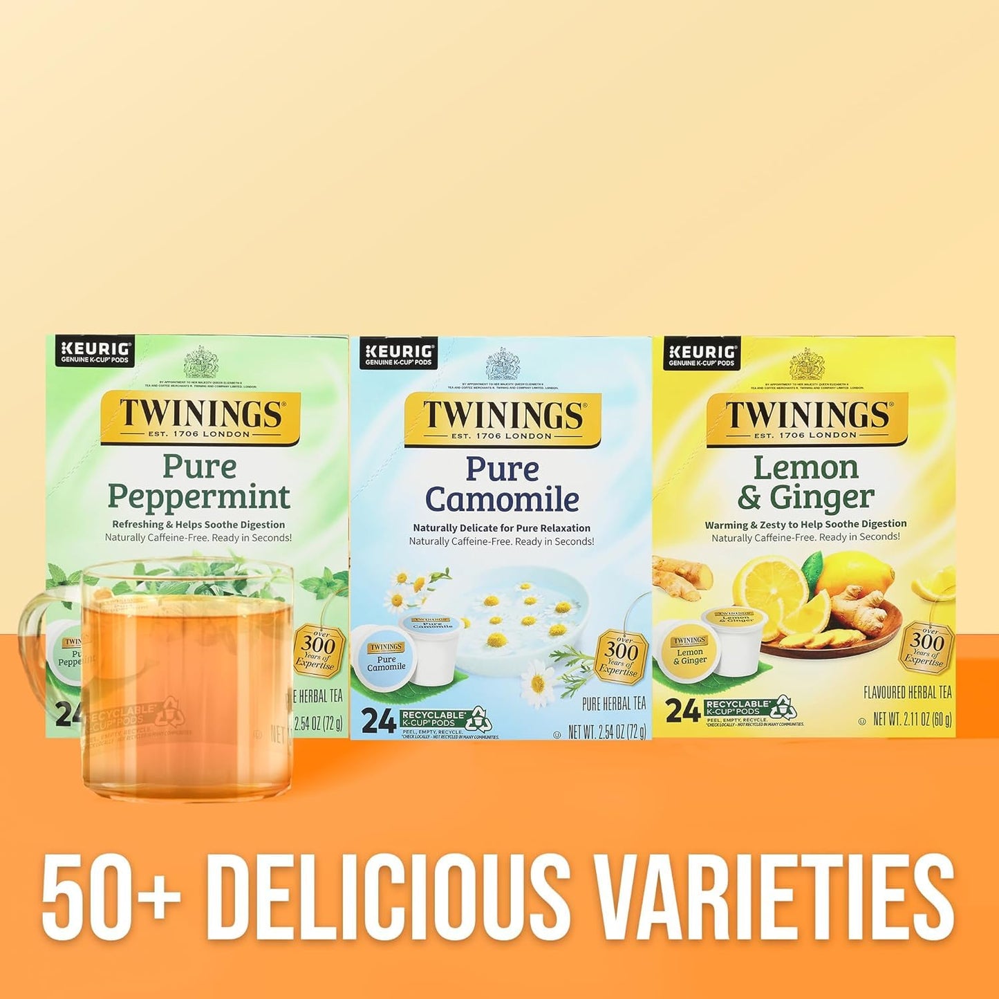 Twinings Pure Camomile Herbal Tea K-Cup Pods For Keurig Malt-Inspired, 24 Count (Pack Of 2) – Naturally Caffeine-Free, Made With 100% Camomile Blossoms – Relaxing Hot Or Iced Herbal Tea