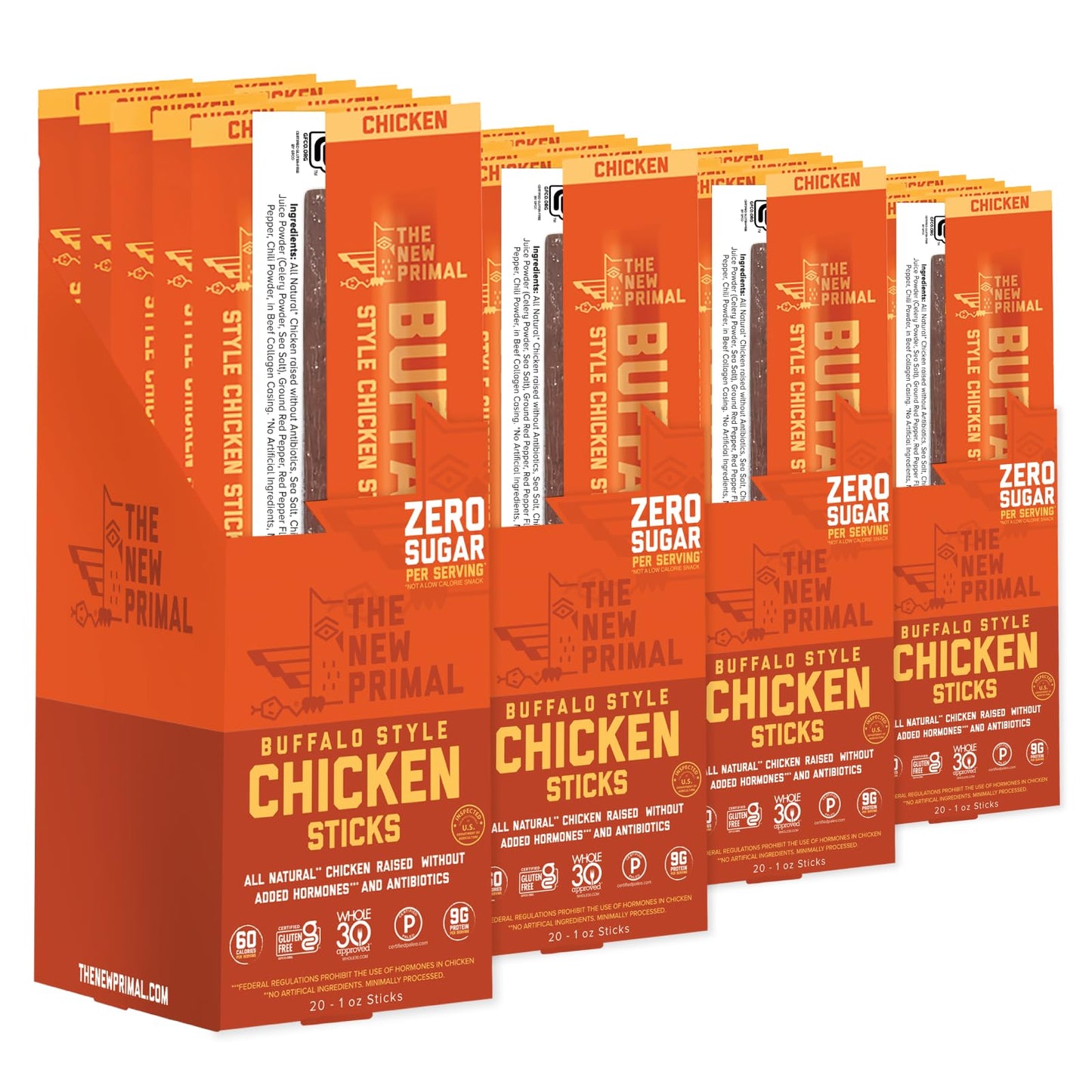 New Primal Buffalo Chicken Sticks, Keto, Gluten Free Healthy Snacks, Sugar Free Low Carb High Protein, Jerky Meat Stick, 9g Prot