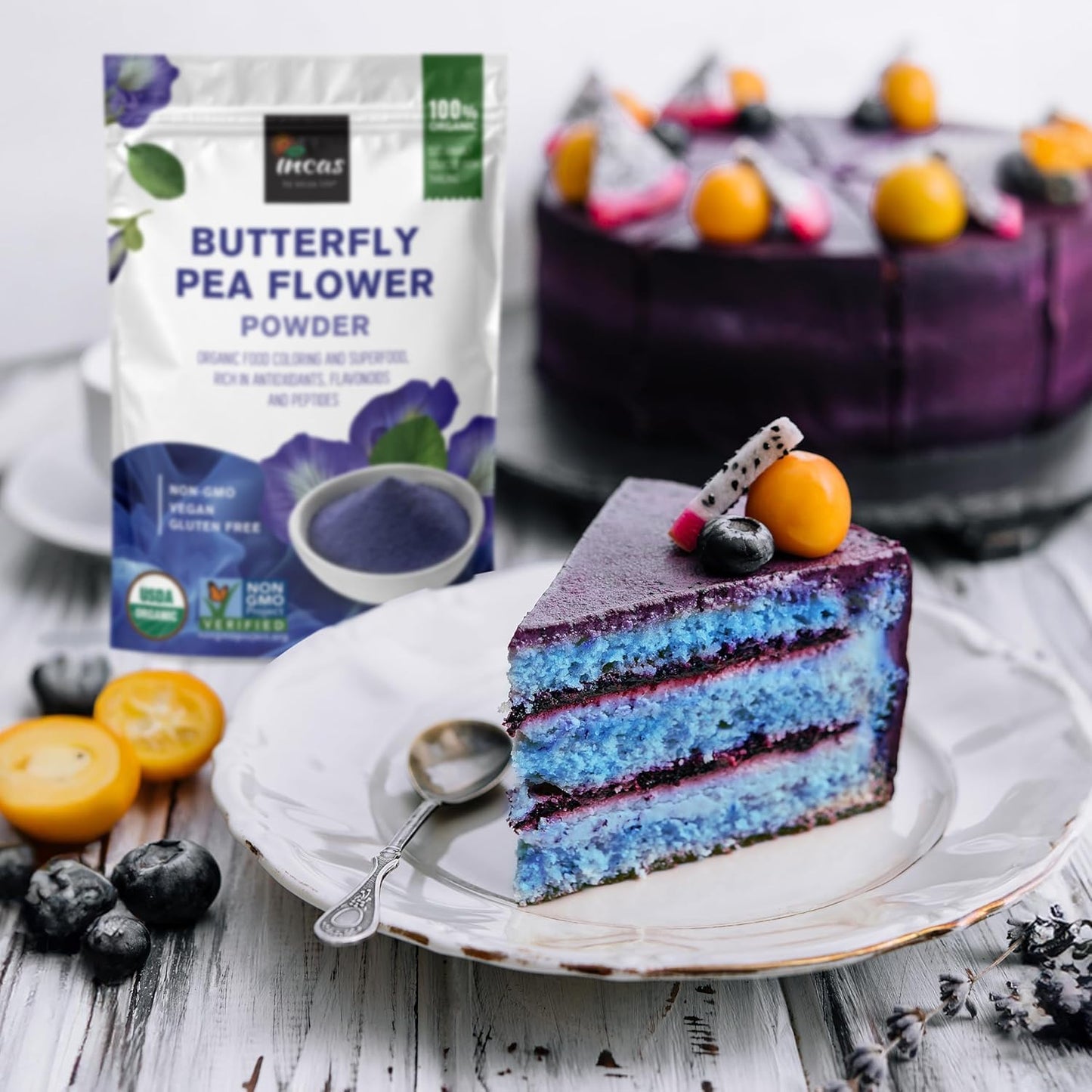 INCAS 100% USDA Organic Butterfly Pea Flower Powder - 8 Ounce | Organic Blue Matcha Tea | Non-GMO Verified Extract from Thailand | Adaptogenic Raw Culinary | Vegan Blue Food Coloring