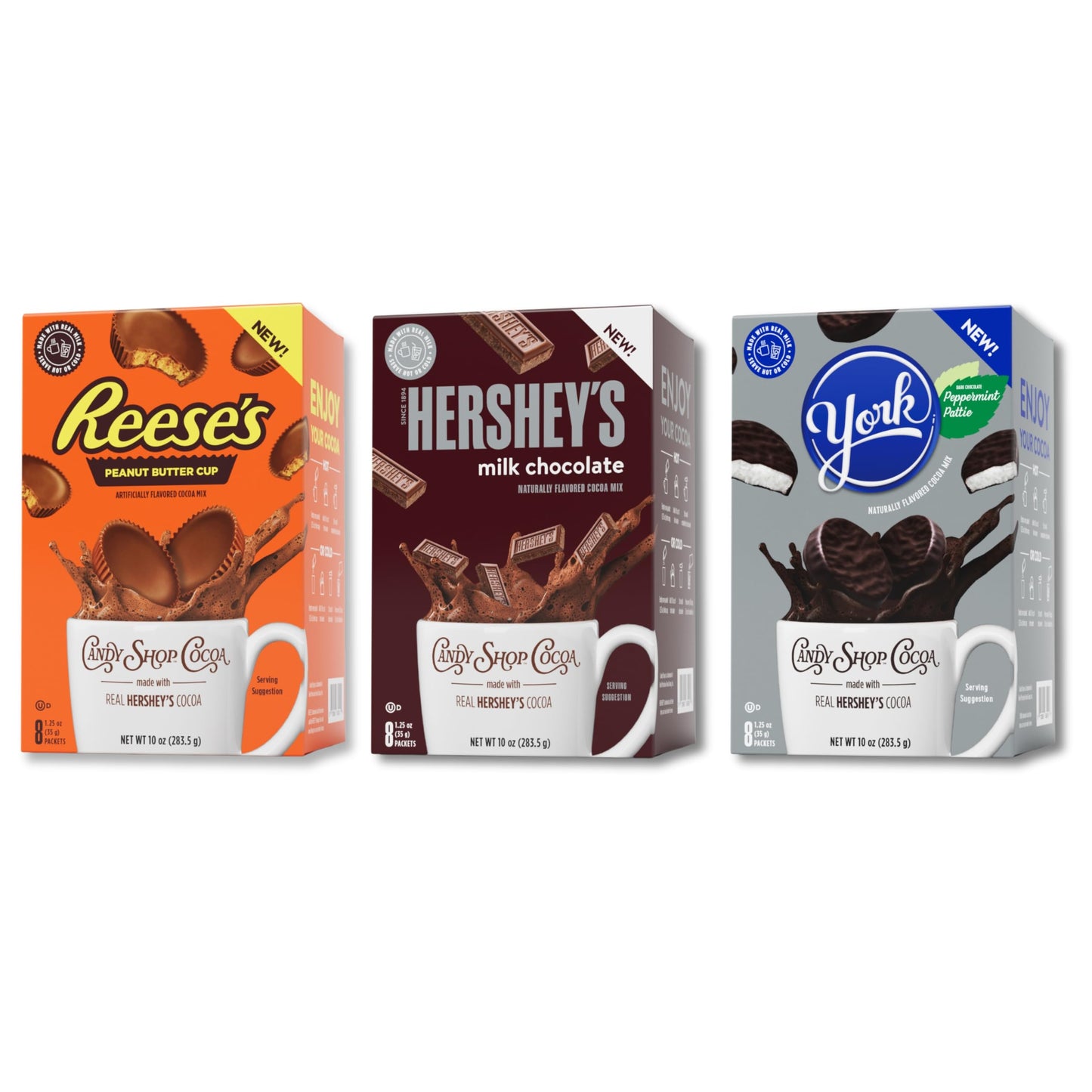 Candy Shop Cocoa Mix Variety Pack, Hot Chocolate, HERSHEY'S Milk Chocolate, REESES Peanut Butter Cup, YORK Peppermint Pattie, Ma
