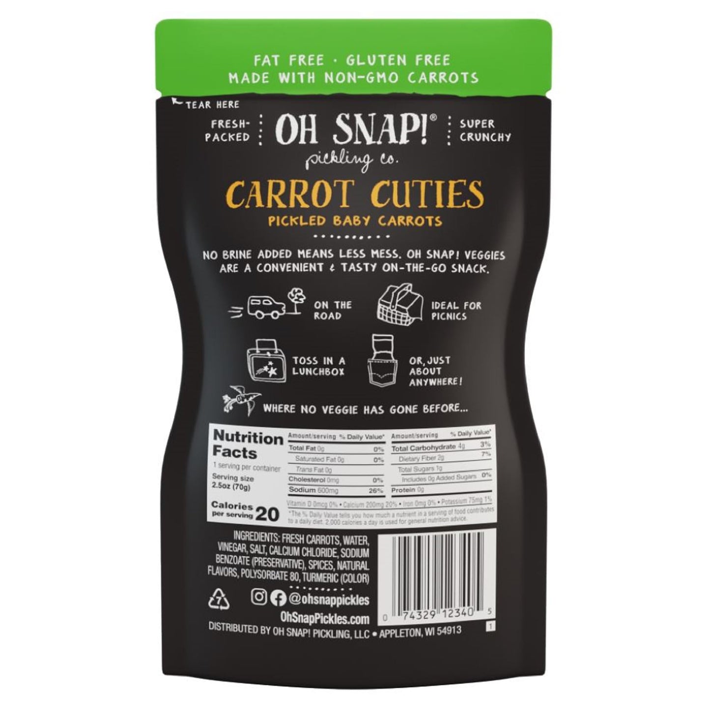 Oh Snap! Carrot Cuties (12 Pack) - Pickled Baby Carrot Snacks - Fresh Packed Ready To Eat Pickled Baby Carrots - Gluten-Free, Fa