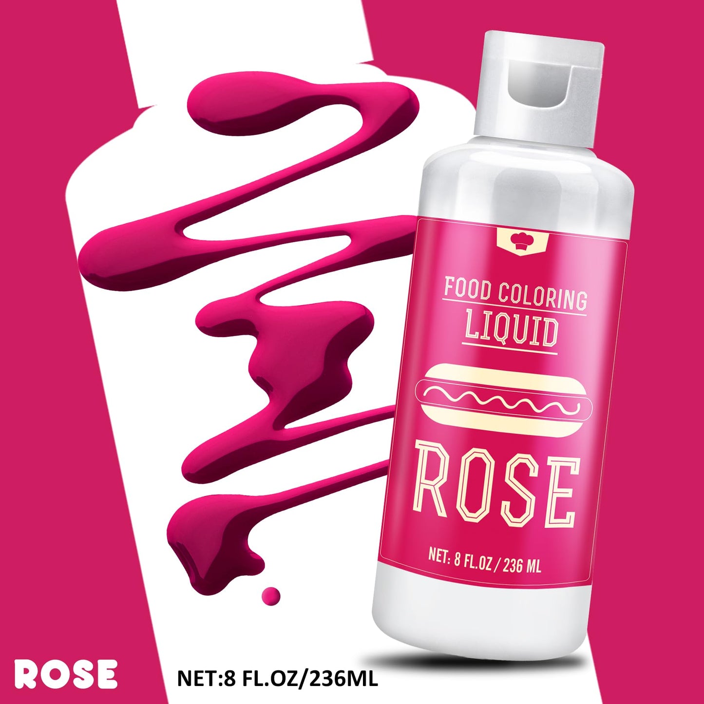 Vividye Food Coloring - 240ml Liquid Dye for Baking and Crafts - Tasteless Rose Color