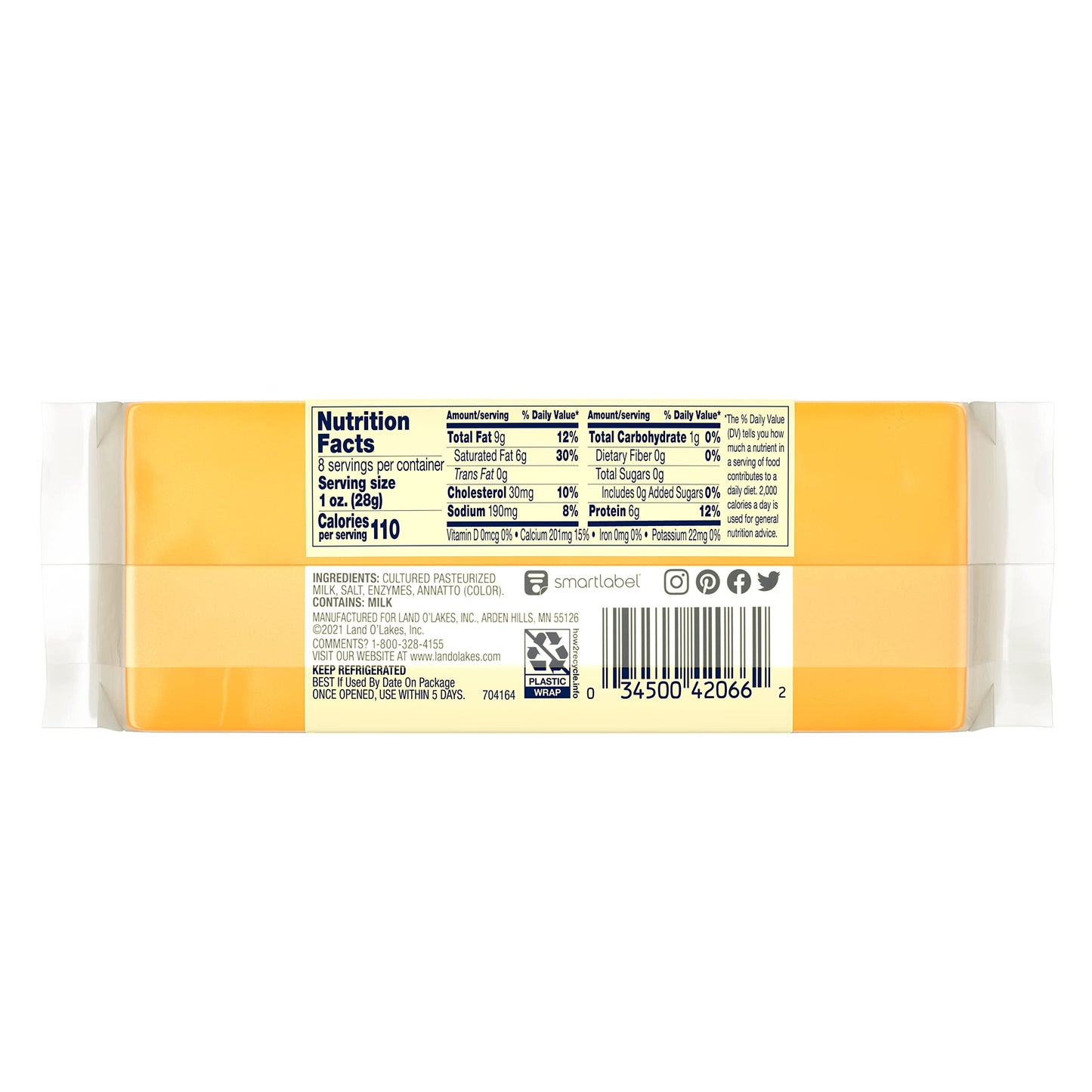 Land O Lakes Medium Cheddar Cheese Chunk, 8 oz block