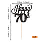 YCTHUNFISH 70th Birthday Cake Topper Black Glitter Bamboo Decorations for 70 Years Old Party Supplies