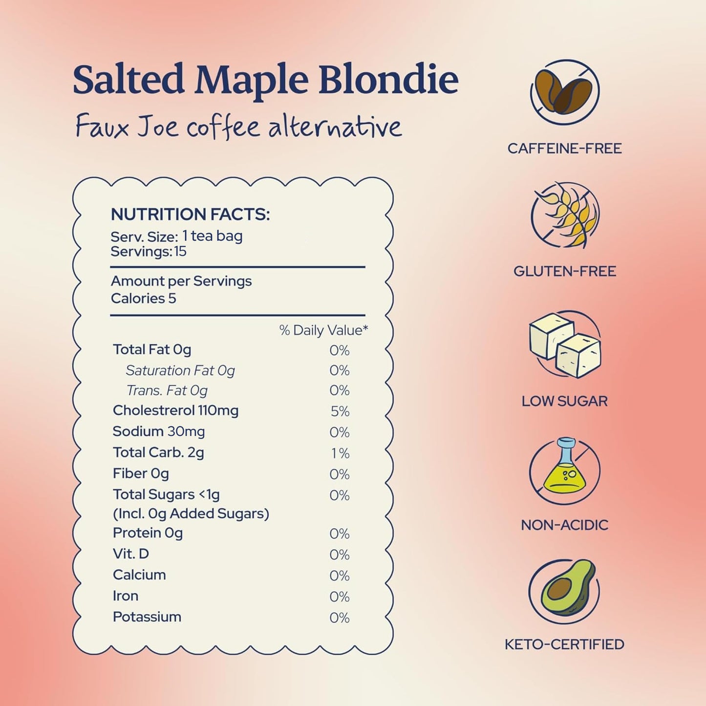 Sip Herbals Herbal Coffee Alternative - Caffeine Free, Salted Maple Blondie Roast, 15 Servings