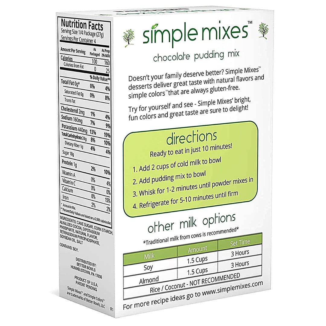 Simple Mixes Natural Instant Pudding Mix, Chocolate, 3.4 Ounce, Pack Of 6