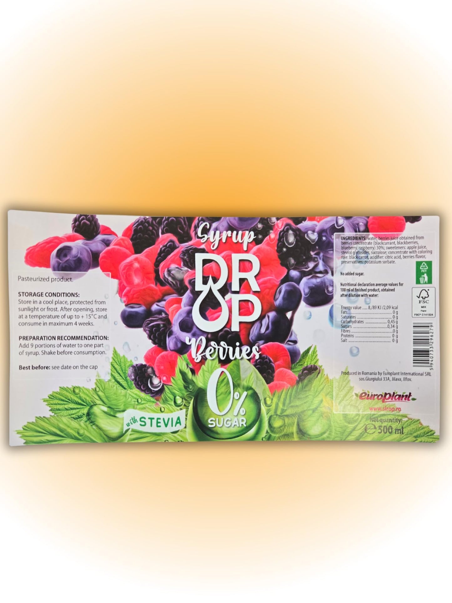 Drop Sugar-Free Syrup, Natural Stevia, 100% Pure Extract, 16.9 Fl Oz, Zero Calories, Non-GMO, Keto-Friendly, Ideal for Drinks & Desserts