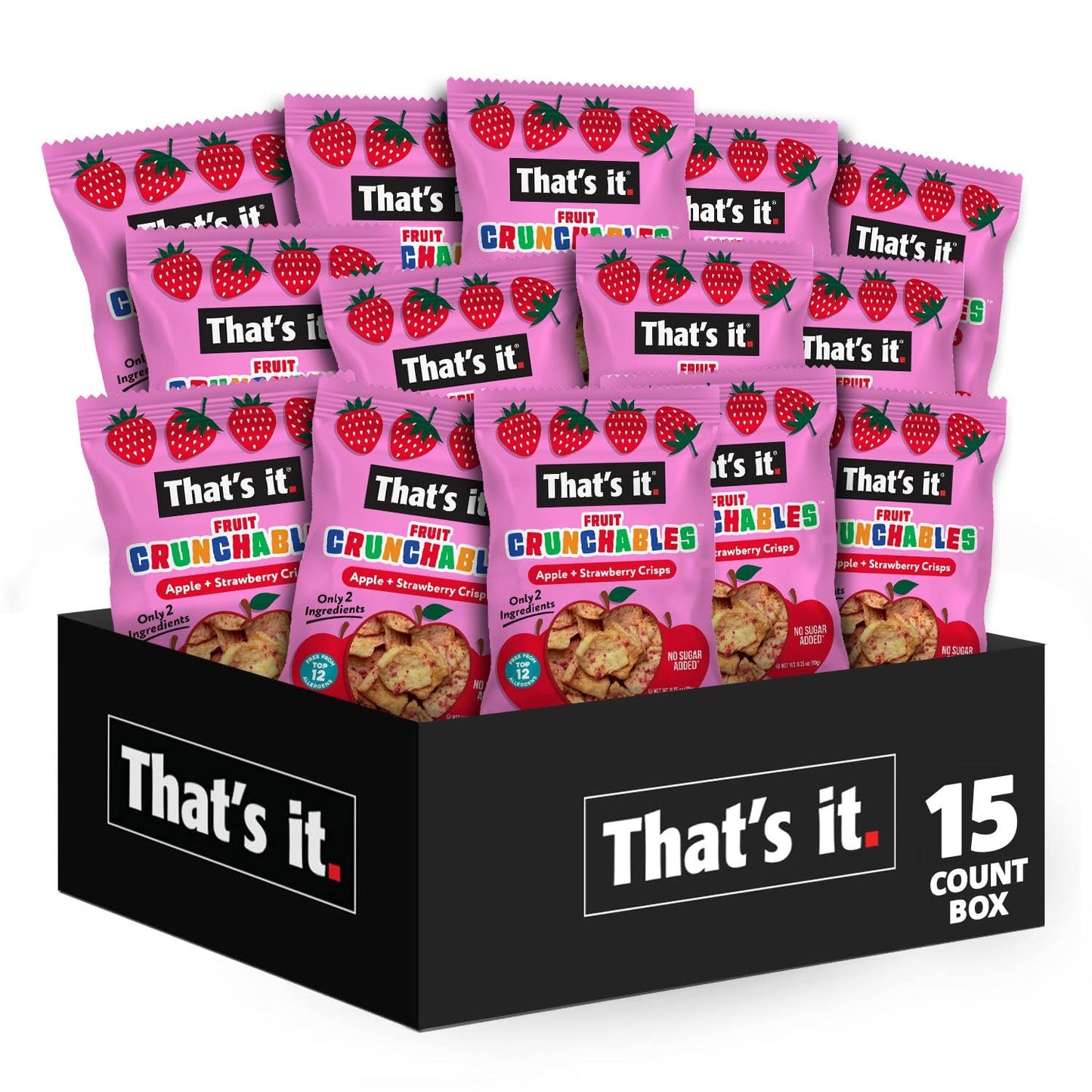 Thats it. Fruit Crunchables Apple + Strawberry Crisps, 15-Pack - 100% Real Fruit Snacks for Kids, Plant-Based, Non-GMO, Gluten-F