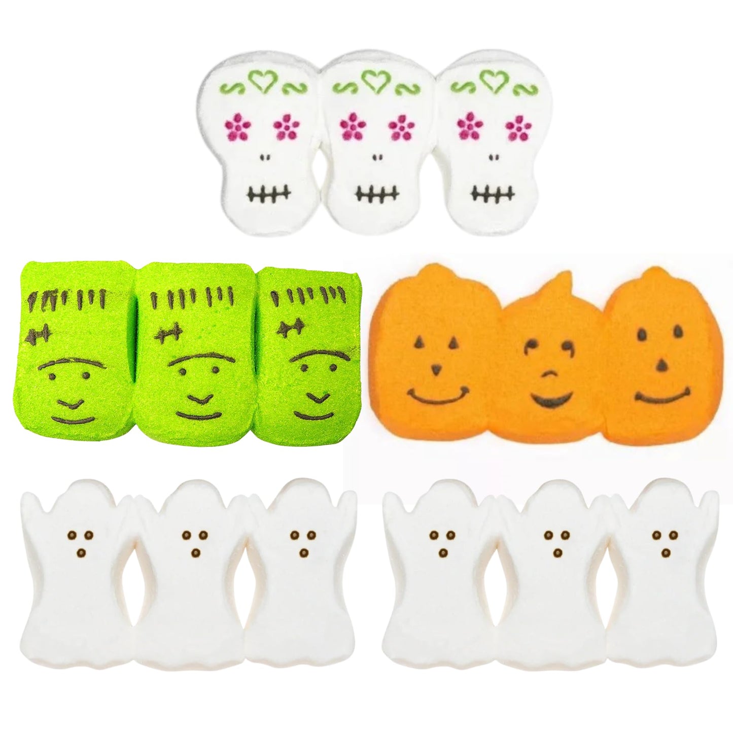 Halloween Marshmallows Candy, Spooky Shaped Assortment, Ghosts, Pumpkins, Skulls, and Monsters, 32 Pieces (Pack of 5)