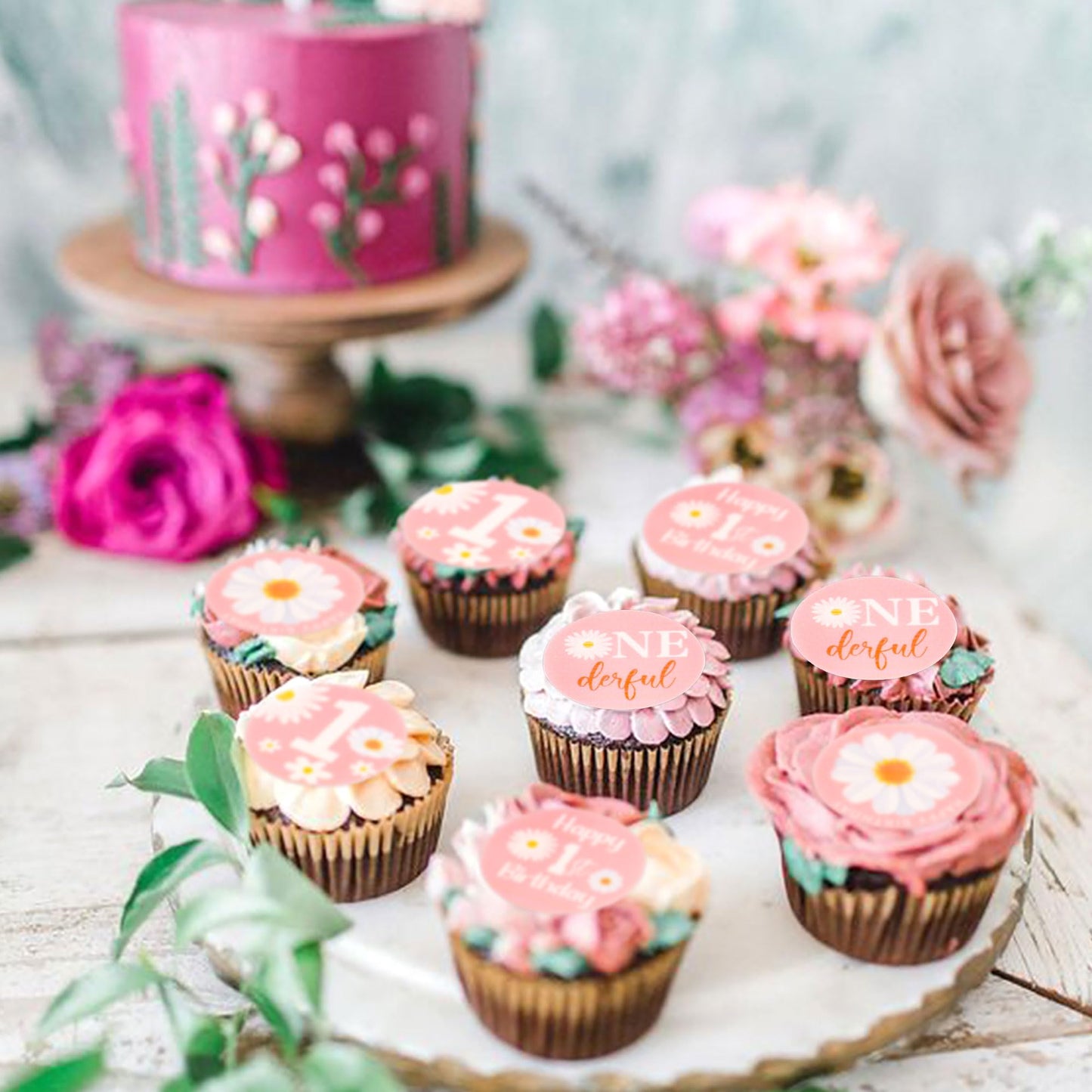 40 Pack Edible Daisy Cupcake Toppers Daisy One Spring Bridal Engagement Baby Shower Birthday Party Cupcake Picks Anniversary Par