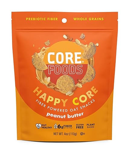 Core Fiber Powered Oat Snacks Peanut Butter 4Oz Bag Plant-Based 6G Prebiotic Fiber