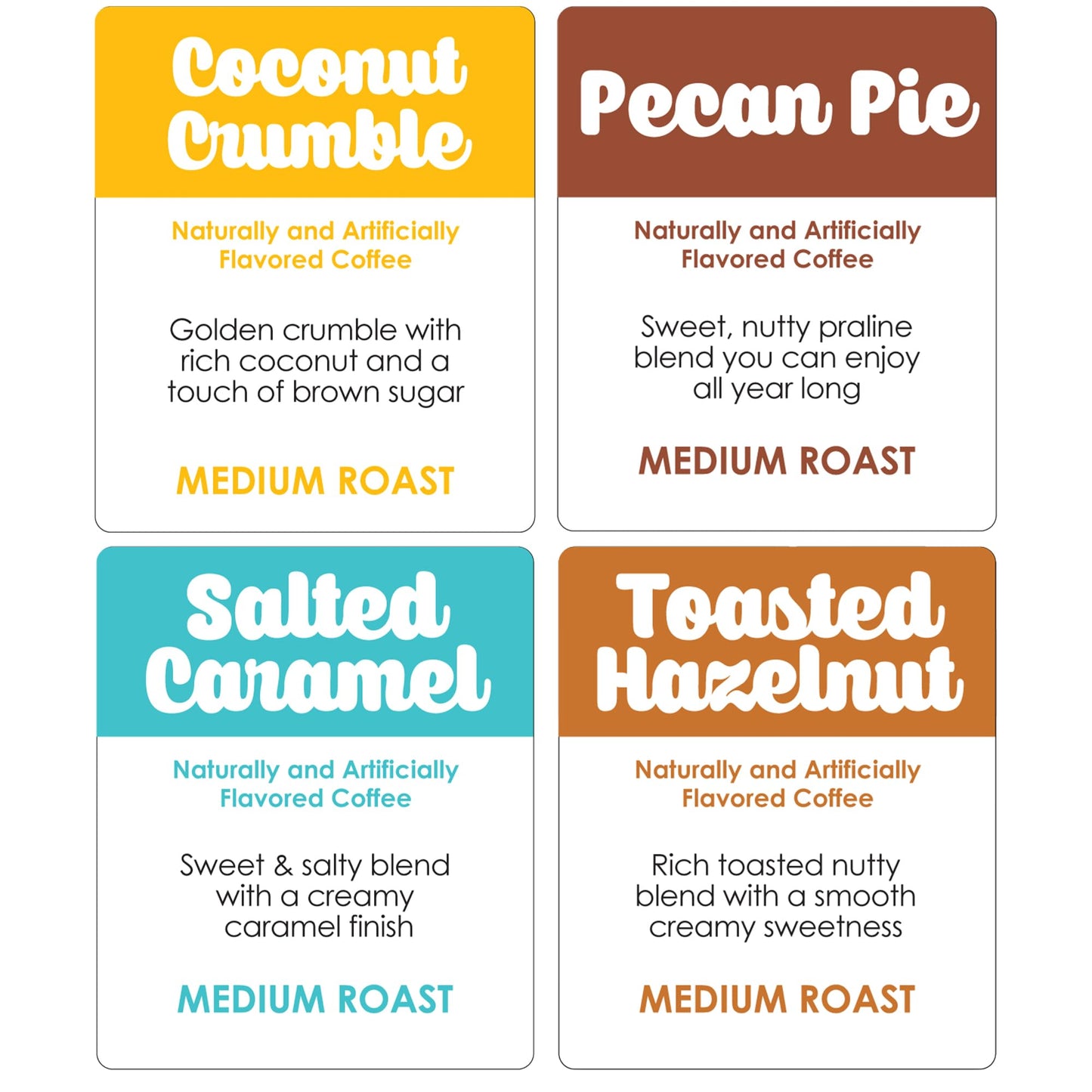 Donut Café - Gourmet Coffee Medium Roast Flavored Variety Pack – Pecan Pie, Coconut Crumble, Salted Caramel, Toasted Hazelnut – Single Serve Coffee Pods For Keurig K Cup Malt-Inspired – 80 Count