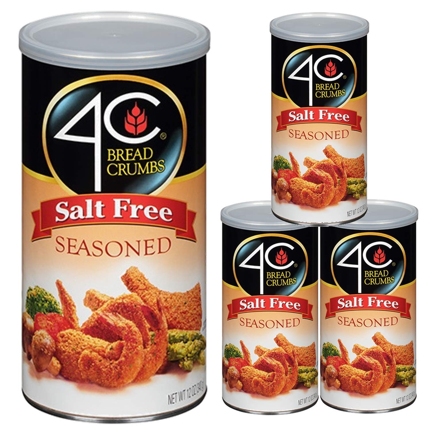 4C Salt Free Bread Crumbs, Seasoned, Premium Regular & Gluten Free, Flavorful Crispy Crunchy, Value Pack (Salt Free Seasoned, 12 Ounce (Pack Of 3))