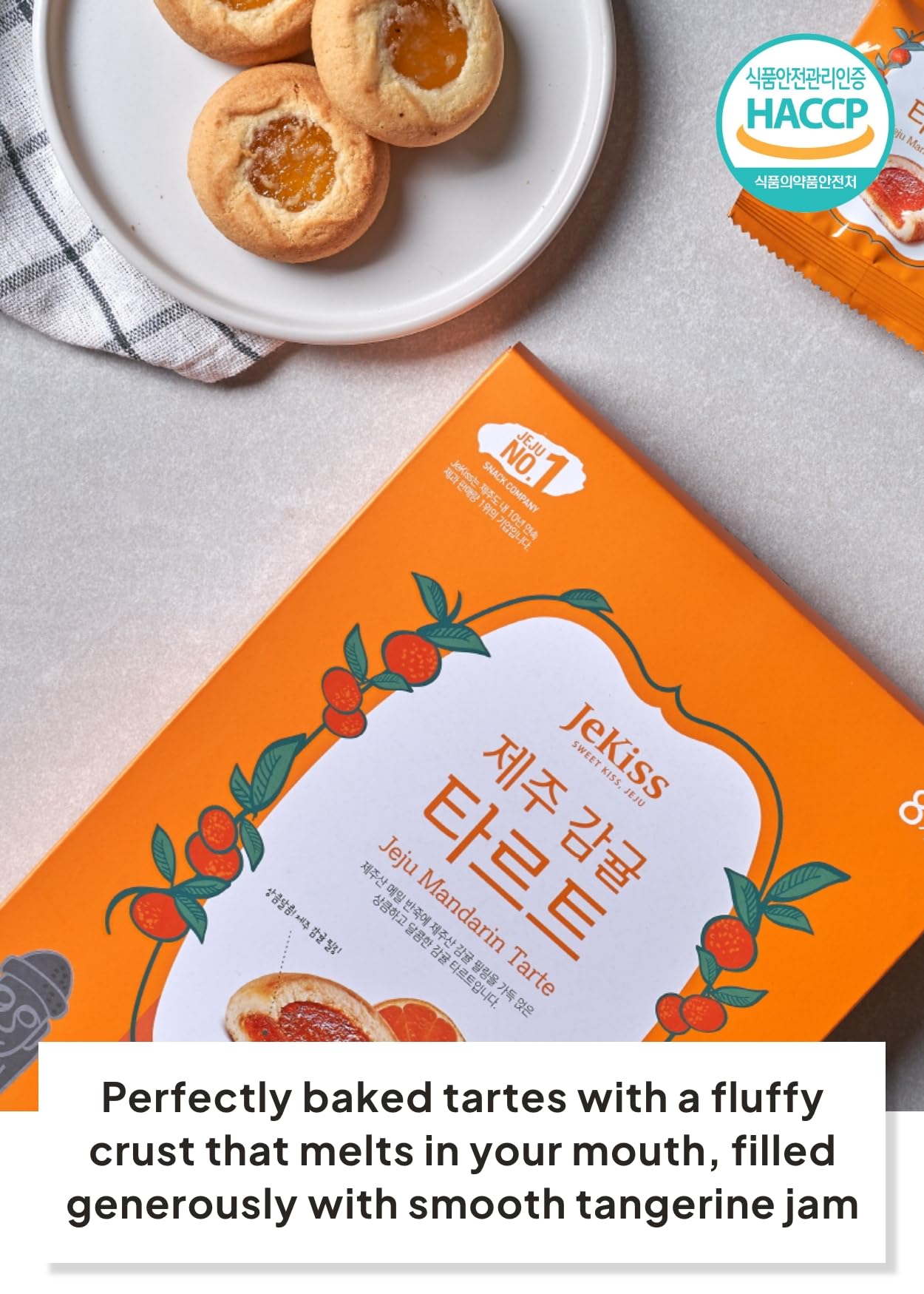 Korean Food Jekiss Jeju Tangerine Tarte (7.90Oz, 8Ea) From Jeju Island, Korean Dessert, Korean Snack, Gift From Korea, Individually Packed