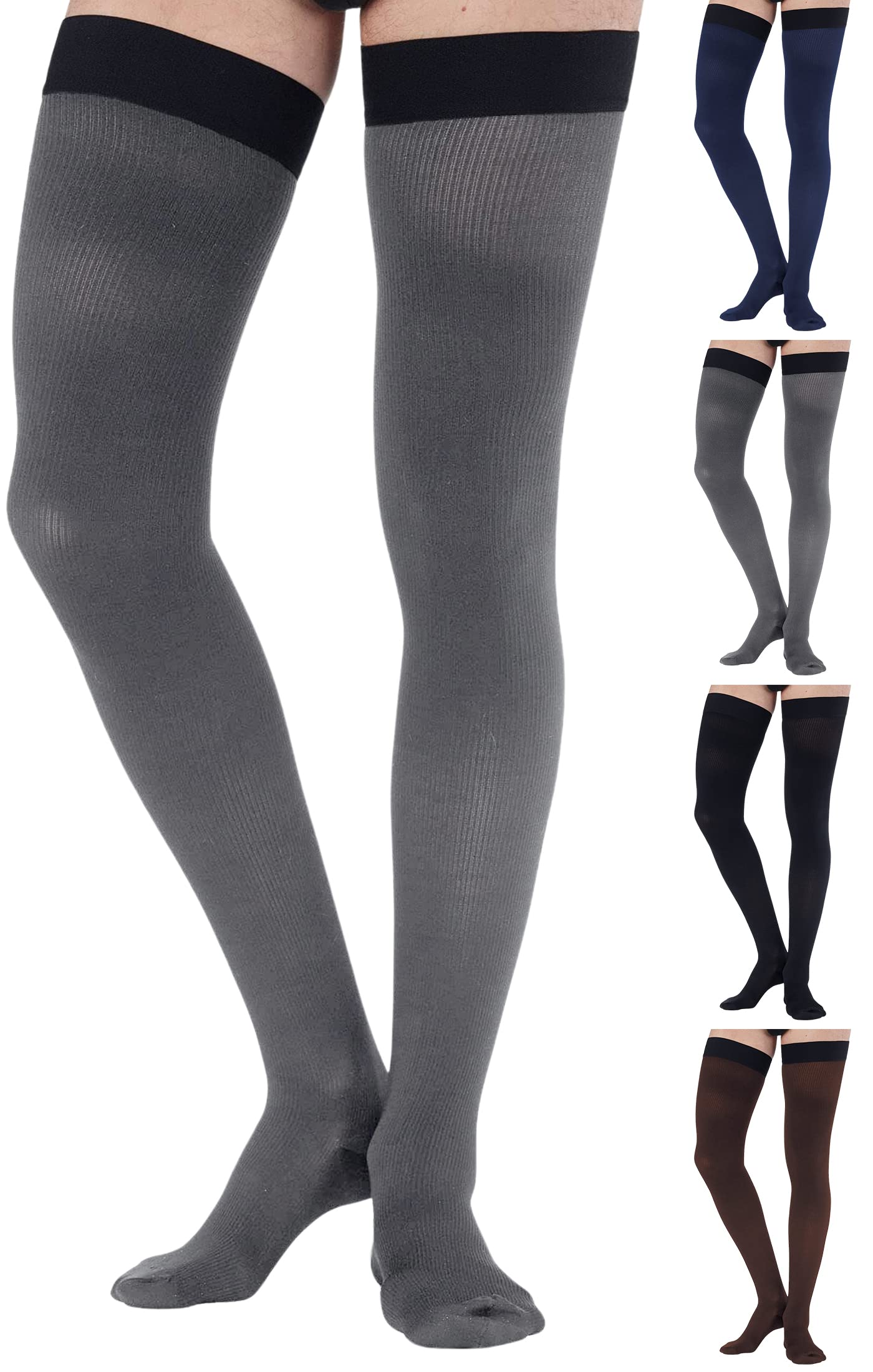 5Xl Plus Size Compression Thigh High Socks For Men 20-30Mmhg - Mens Wide Graduated Compression Stockings Hose For Improving Circ