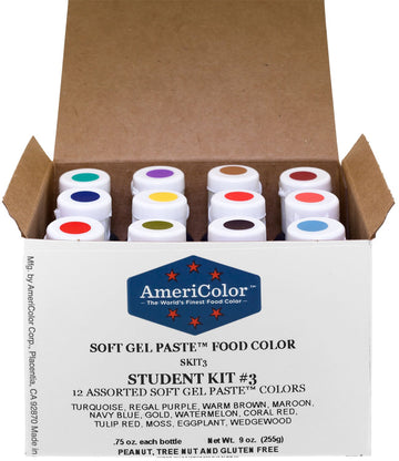 Food Coloring Americolor Student - Kit 3 12 .75 Ounce Bottles Soft Gel Paste Colors