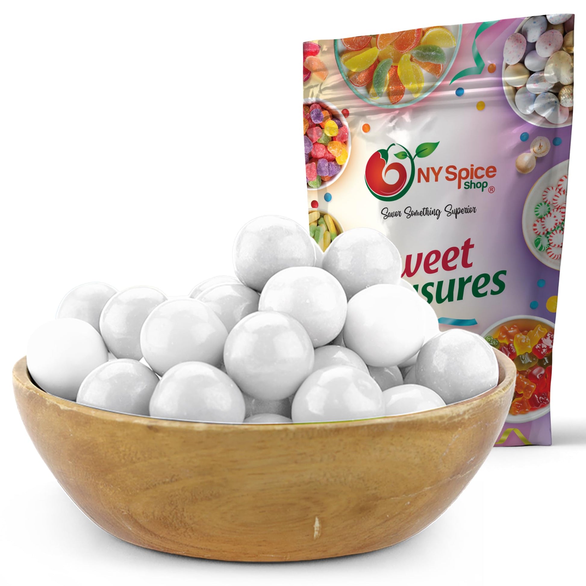 NY Spice Shop White Shimmer Gumballs - 3 Pound Gumballs for Gumball Machine - Chewing Gum Dubble Bubble Gumballs - Fruit Flavore