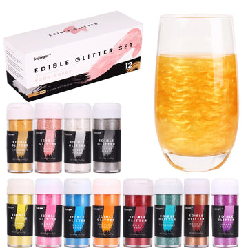 Shimmer Edible Glitter Set 12 Colors, Food Grade 5g, Shimmer Edible Glitter for Drinks Cocktails Baking Strawberries Chocolates 