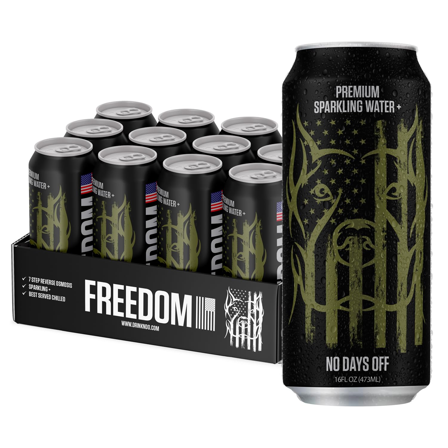 NDO H2O Premium Sparkling Water, Freedom Edition, 12 Pack, 16 oz Can, Ultra-Purified, BPA-free