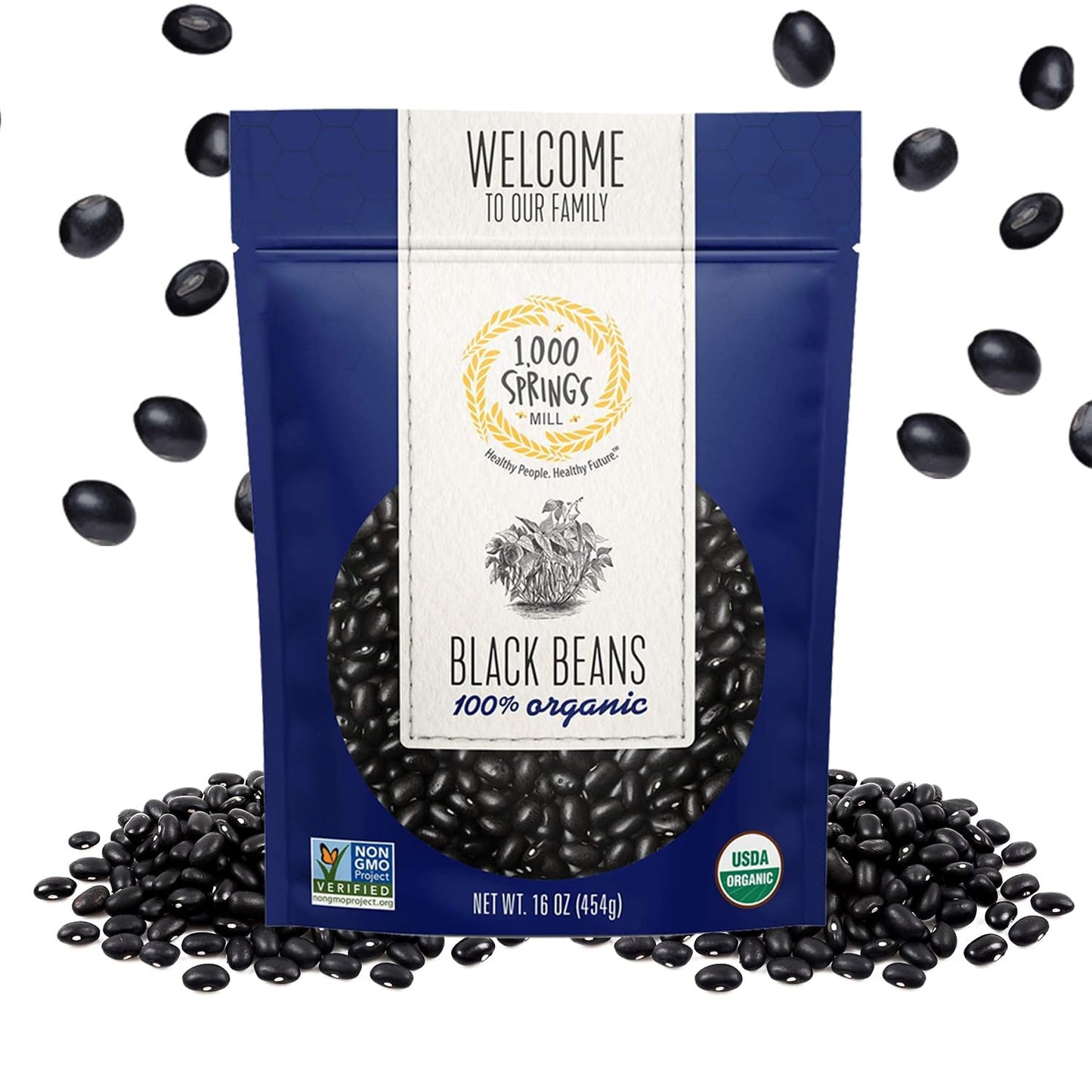 1000 Springs Mill - Organic Black Beans | Used For Soups  Salads  Chili  Dips Or Various Breakfast Dishes | Bulk Dry Black Beans | Resealable Bag | Vegan Friendly | 16Oz (Pack Of 1)