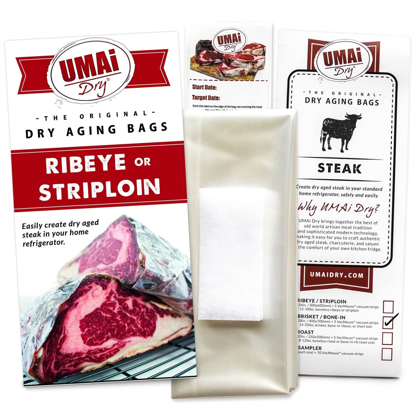Umai Dry Aging Bag For Steaks, Pack Of 3, Dry Age Bags For Meat, Ribeye & Striploin Steak Up To 12-18 Lbs, Home Steak Ager Refrigerator Bags, No Vacuum Sealer Needed, Tender Aged Beef In 28-45 Days