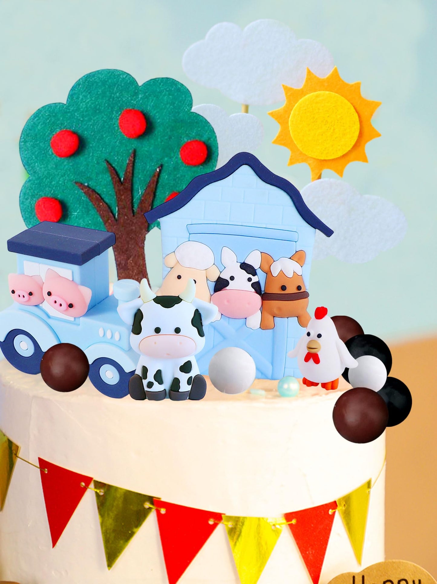 Jevenis Blue Farm Animal Cake Decoration Sheep Cake Topper Farm Animal Birthday Decoration Cow Cake Decoration Pig Cake Topper F