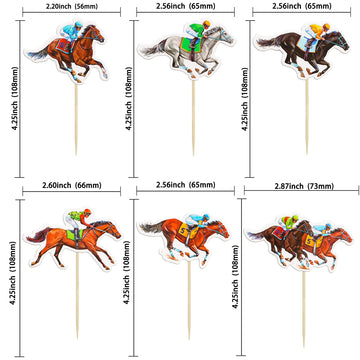 Ephlyn Horse Racing Cupcake Toppers, 36Pcs, Brown/White/Pink/Red, 2.4W x 3.9H, Kentucky Derby Party Supplies