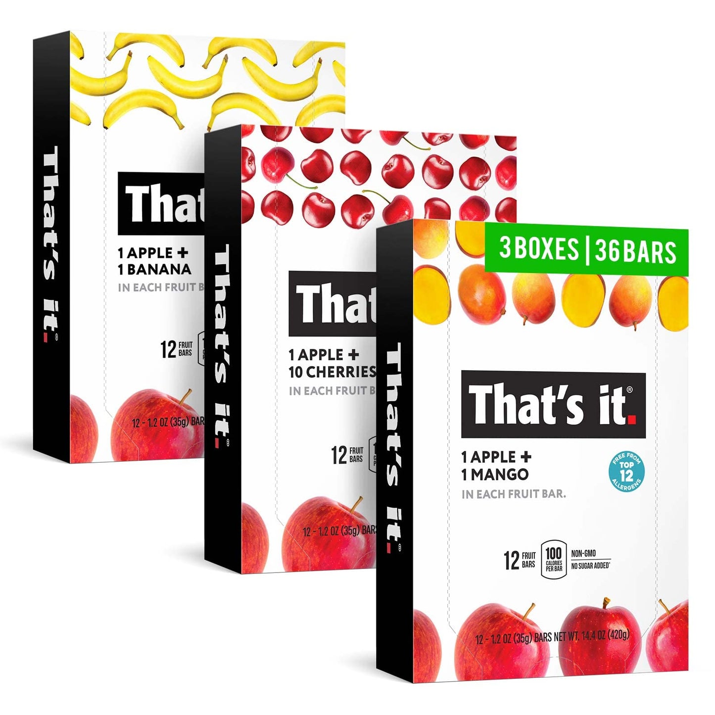 Thats it. Real Fruit Bar Variety, High Fiber, Vegan, Gluten Free, 36 Count (Mango, Cherry, Banana)