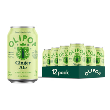 OLIPOP Prebiotic Soda, Ginger Ale, Gluten Free, Vegan, 12 Fl Oz (Pack of 12)