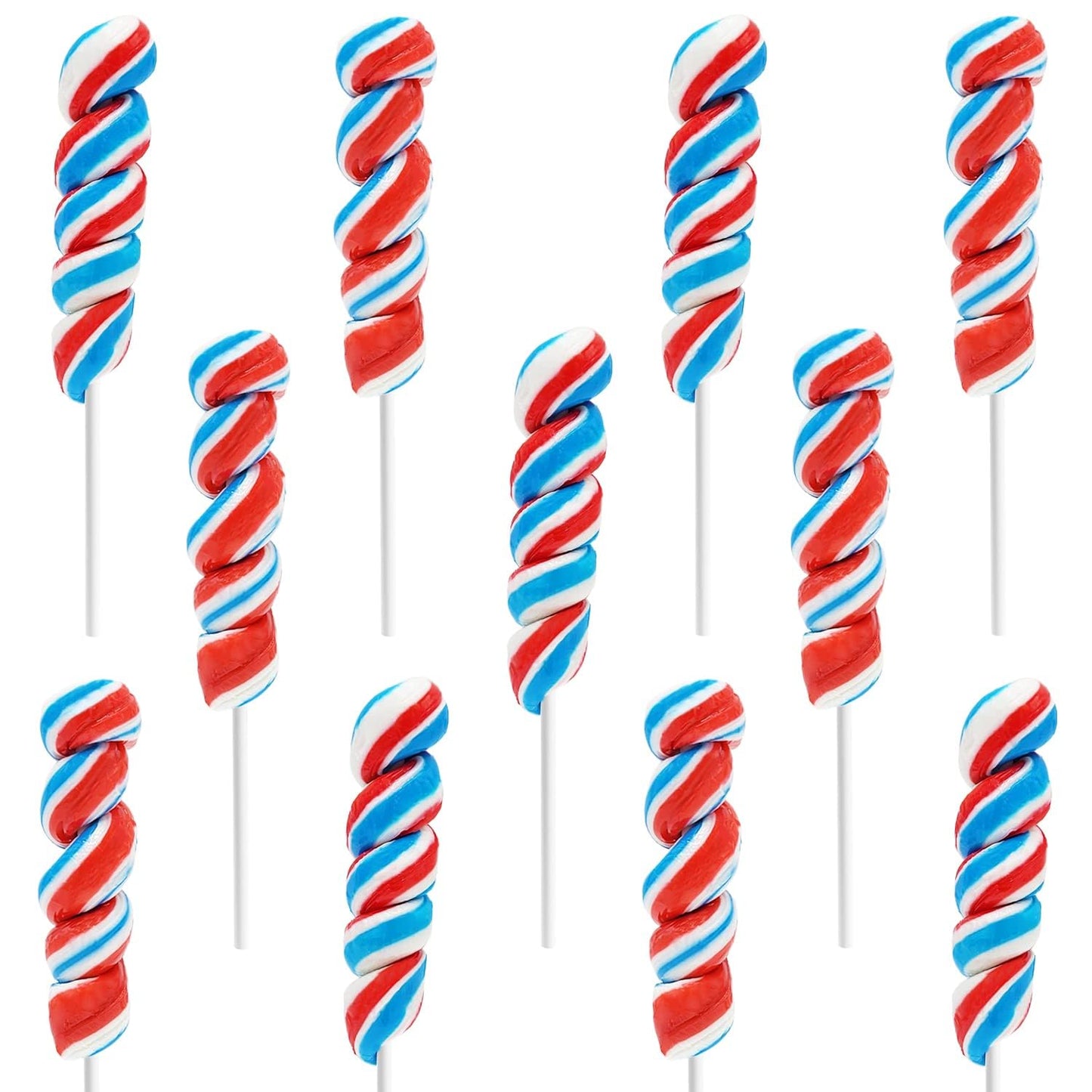 Patriotic Twist Lollipop, Usa Red, Blue, & White Mixed Fruit Flavor, Individually Wrapped, 3'' Inch Sucker (96-Pack)