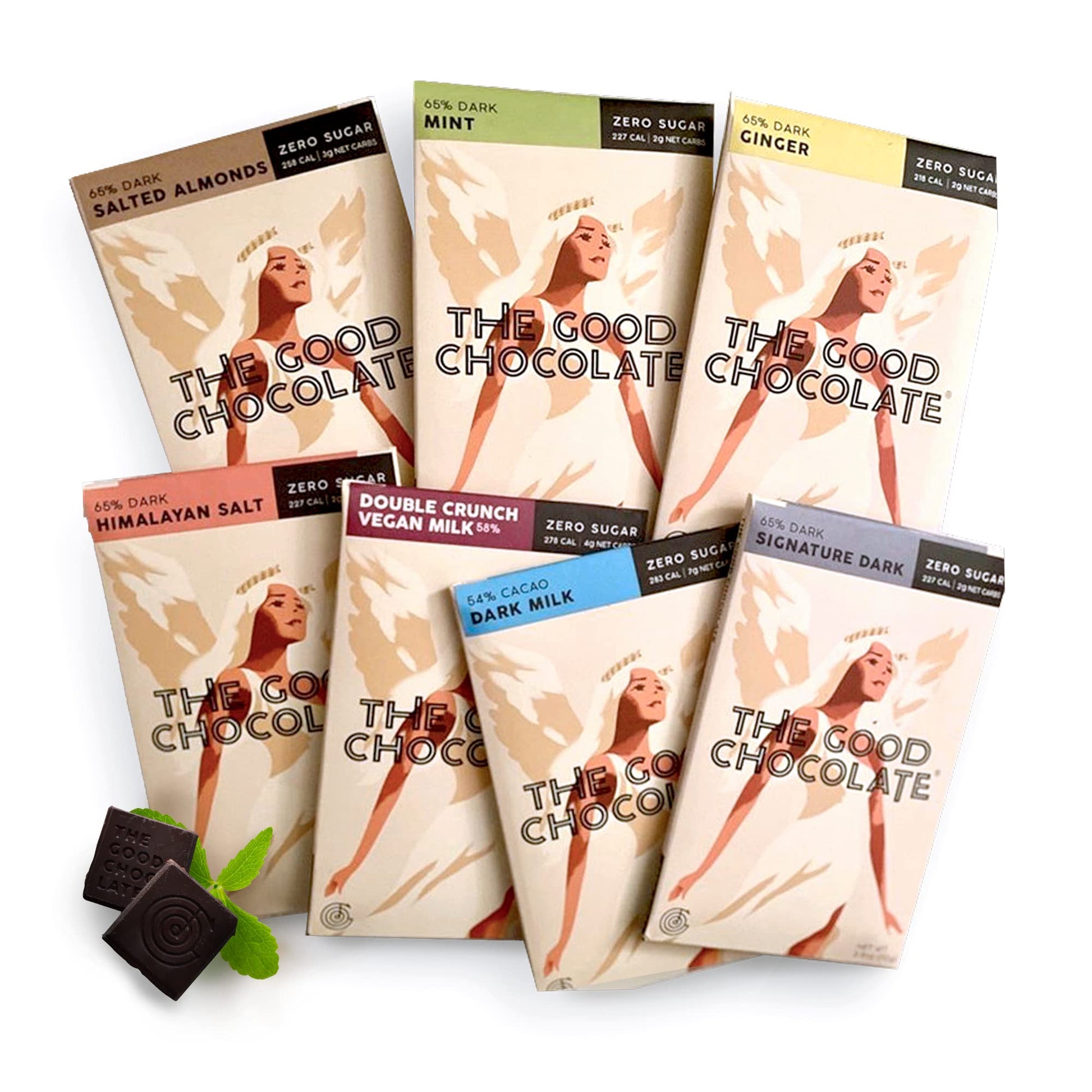 The Good Chocolate - Keto Chocolate Variety Pack, Zero Sugar, Lower Net Carb Snack, Lower Calorie Chocolate Candy Variety Pack,