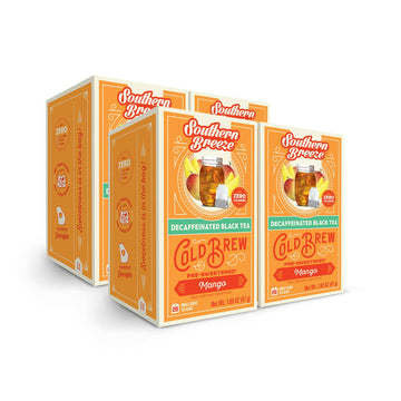 Southern Breeze Decaf Cold Brew Sweet Tea Mango Iced Tea With Black Tea And Zero Carbs Zero Sugar, 20 Individually Wrapped Tea Bags, Pack Of 4