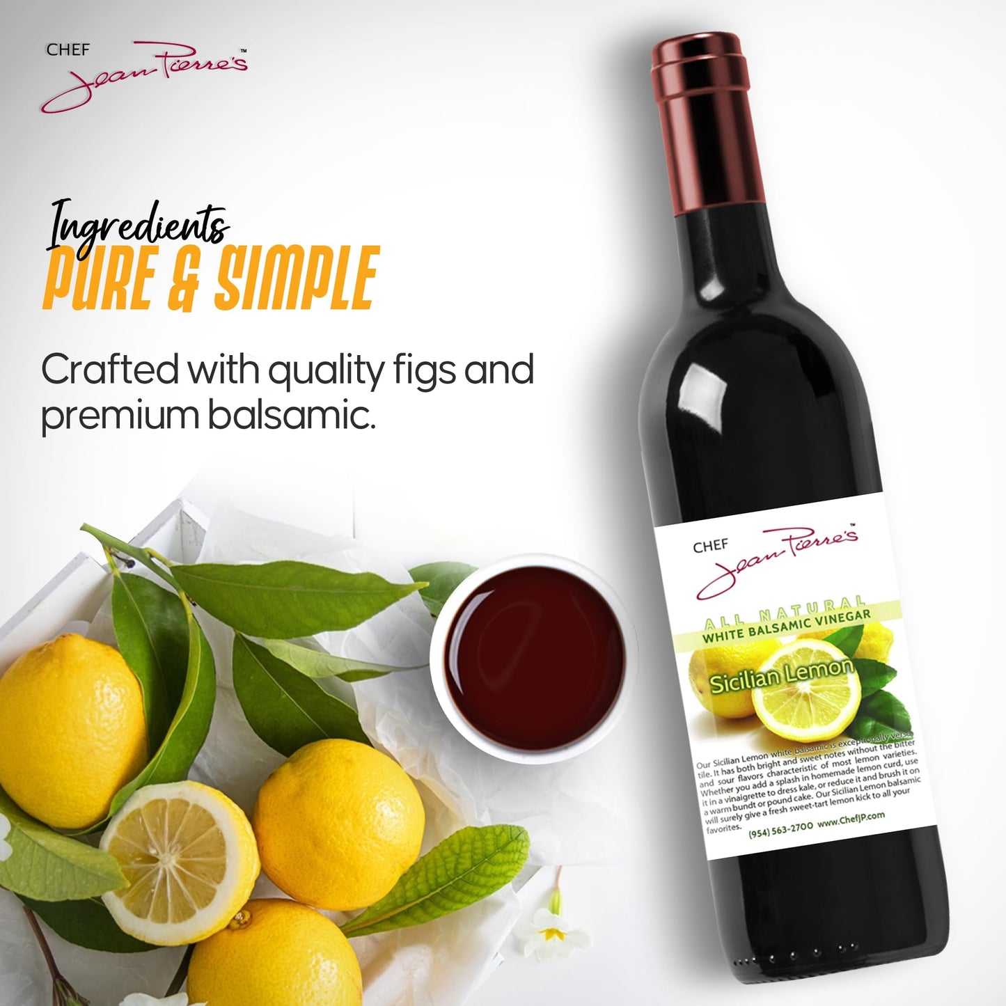 Chef Jean Pierre'S Italian Balsamic Vinegar - 375Ml (12.5Oz) Rich Lemon Flavor, 12-Years Traditional Barrel Aged - Ideal For Enh