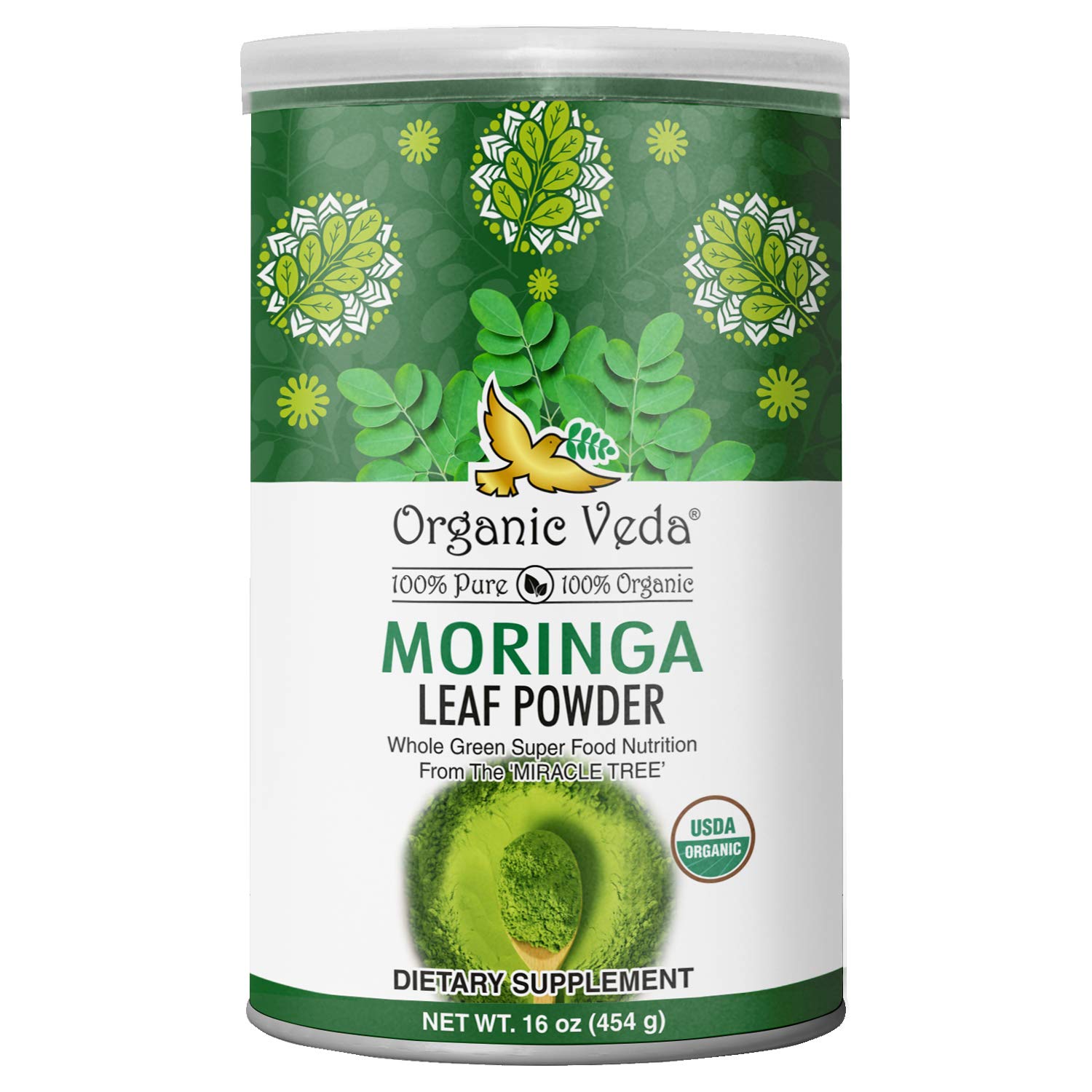 Organic Veda Moringa Powder (1 lb) The Real Green Native Moringa Oleifera, Premium Harvest Peak Nutrients, Vitamins & Antioxidan