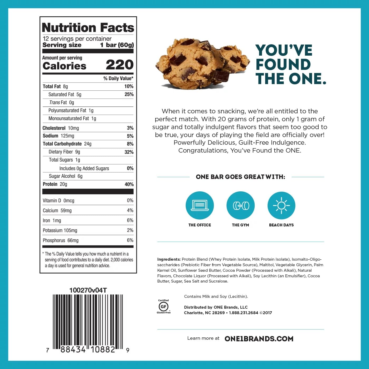 One Protein Bars, Chocolate Lovers Variety Pack, Gluten Free Protein Bars With 12G Protein And 1G Sugar, Pantry Staples, 2.12Oz
