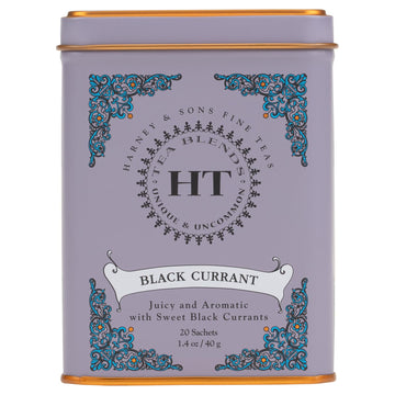 Harney & Sons Caffeinated Tea Tin Sachets, Black Currant, 20 Count