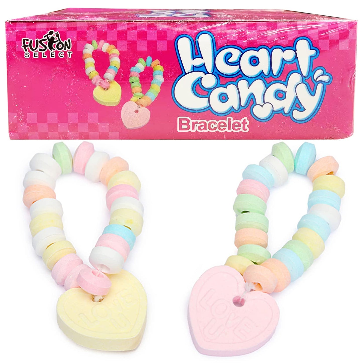Fusion Select Color Candy Bracelet - Edible Candy Jewelry with Love Heart Charm - Sweet Treats for Kids Birthday, Party Favors, 