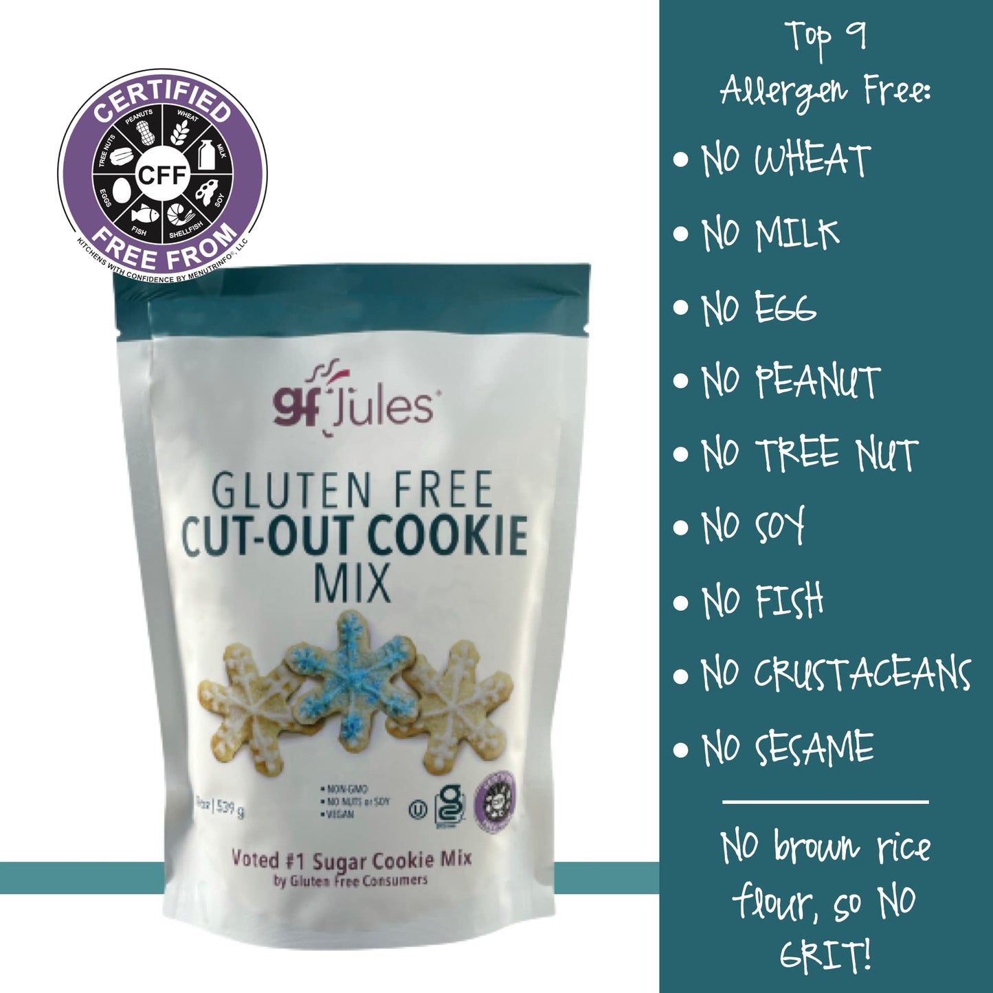 gfJules Certified Gluten Free Cut Out Cookie Baking Mix | No Grit, Non-GMO, Vegan | Certified Top 9 Allergen-Free & Kosher | Mak