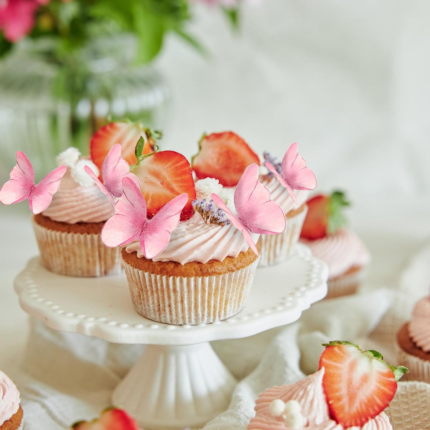 TIESOME Edible Butterflies for Cake Decorating, 48 Pcs, Paper, 4.8CM x 4CM, Pink, Model 565109-SALZZ-D