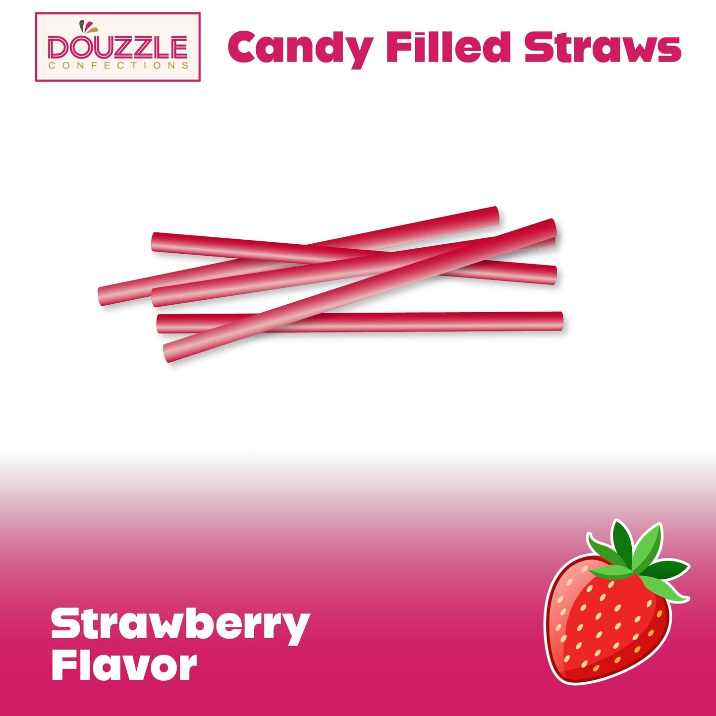 Douzzle Dibbitz Strawberry, Candy Filled Straw Sticks (14 Count, Pack Of 1) Individually Wrapped Candies, Birthday Party Favors,