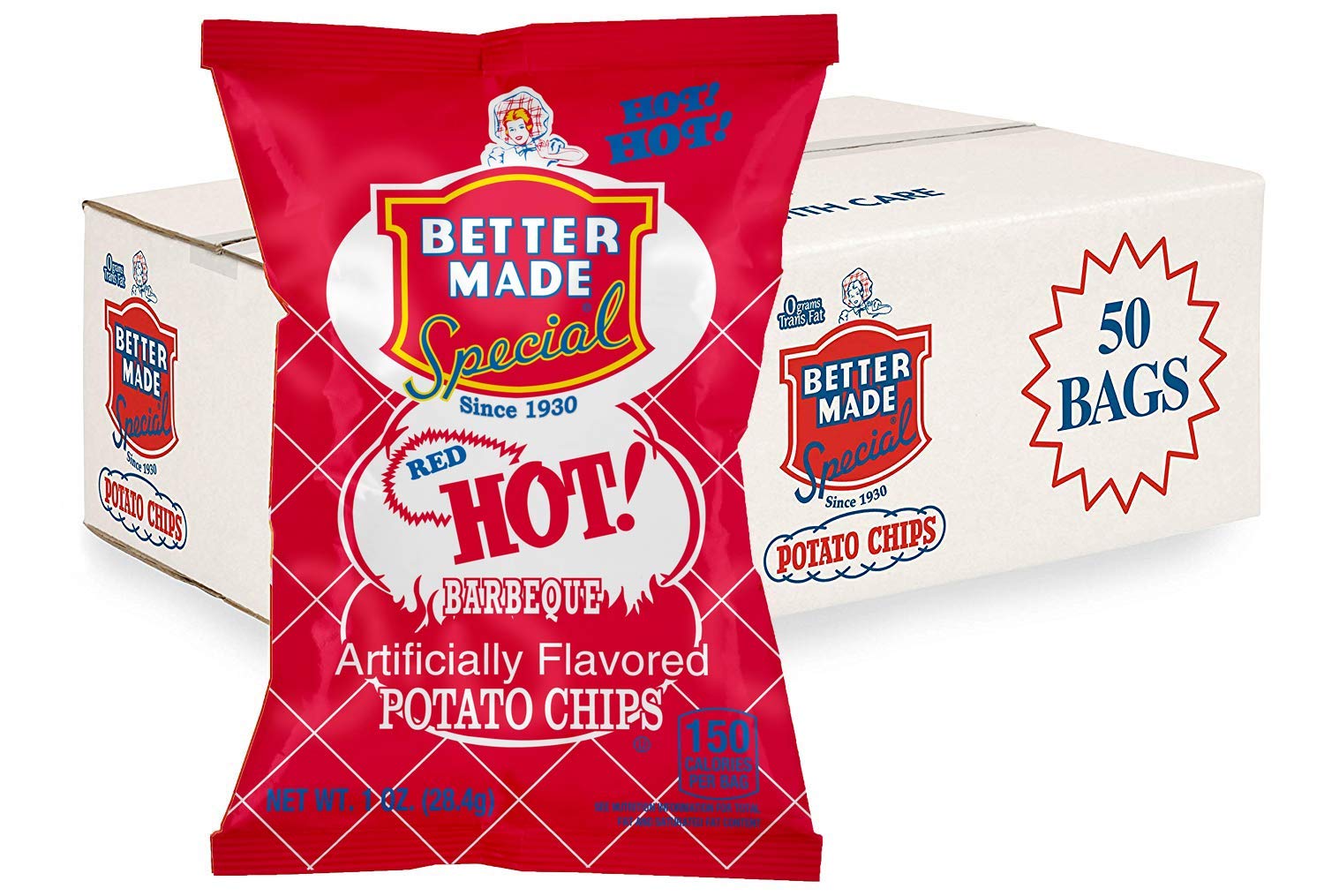 Better Made Special Potato Chips (Red Hot Bbq) - 50 Pack - 50 X 1 Oz. Bags - Crunchy, Individual Snacks Made From Fresh Potatoes
