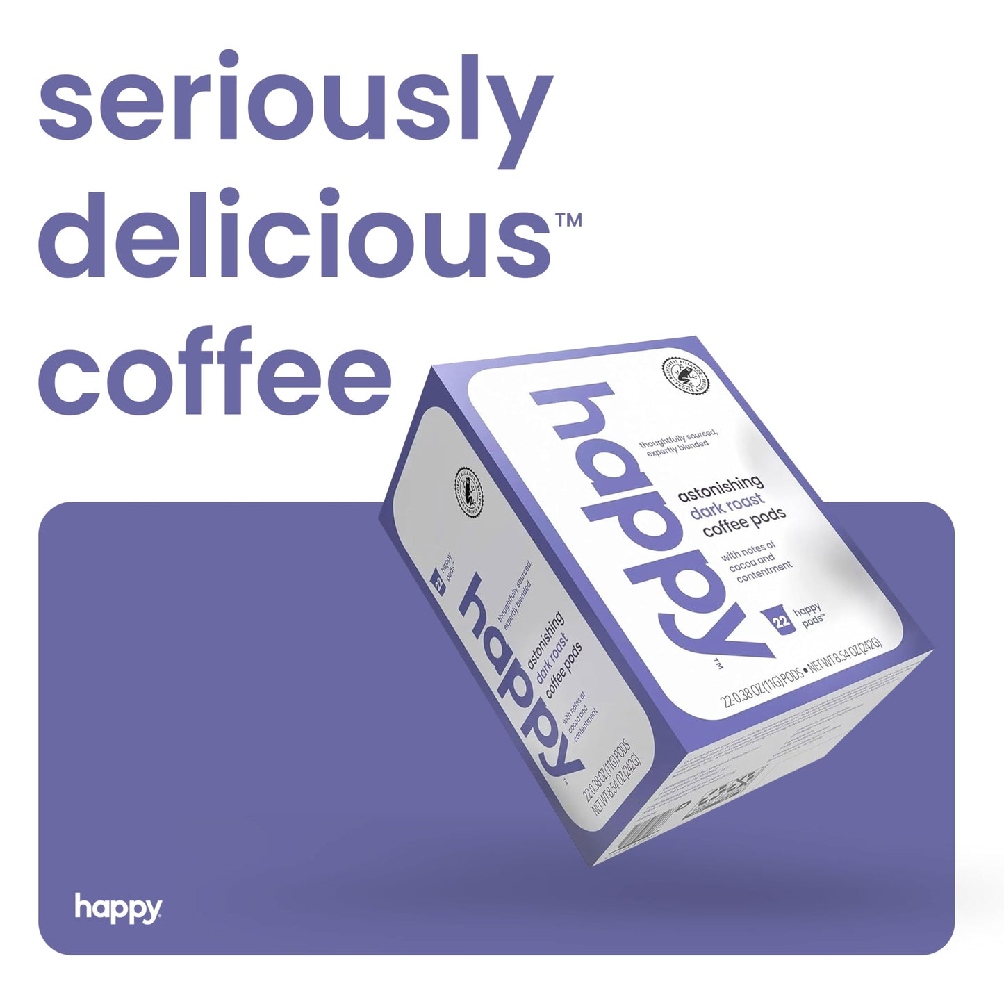 We Are Happy Dark Roast Coffee Pods, 22 Count, Cocoa Notes, Compatible with K-Cup malt-inspired, Rainforest Alliance Certified