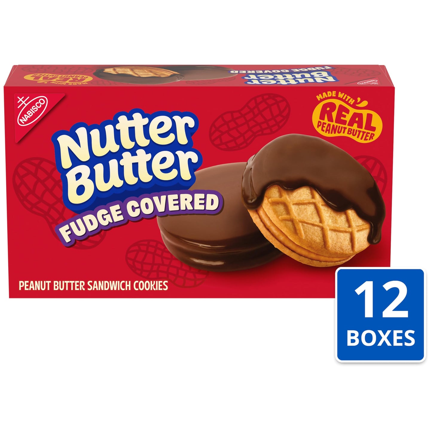 NUTTER BUTTER Fudge Covered Peanut Butter Sandwich Cookies, 12 - 7.9 oz Boxes