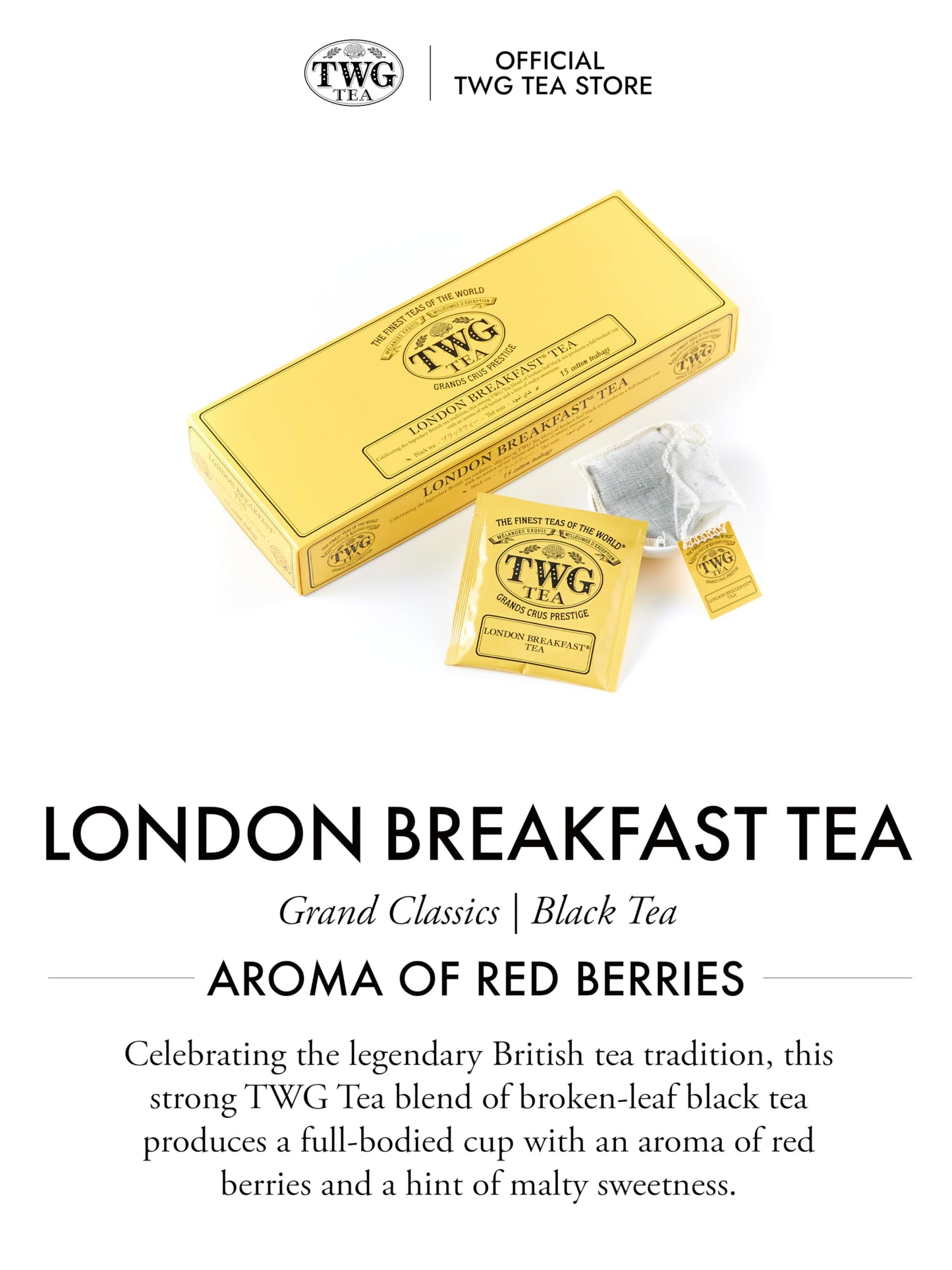 Twg Tea | London Breakfast Tea | Black Tea | Cocoa Pod | 15 Hand Sewn Cotton Teabags | Gift Set